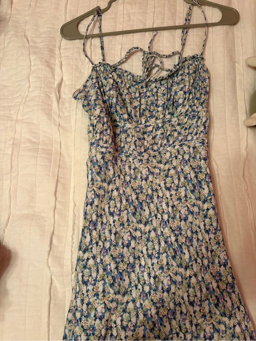 Astr The Label Floral Smocked MIDI Dress in Blue and Cream